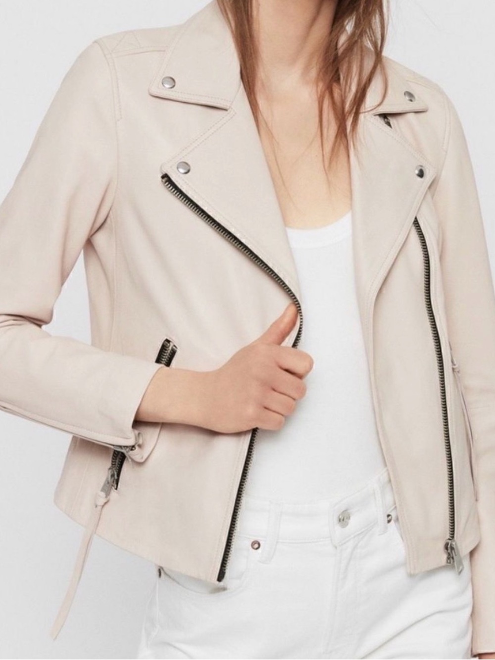 Women's Pale Blush Moto Jacket - Lightweight Biker Coat